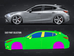 Mazda 3 Hatchback 2017 glossy finish - all sides Car Mockup Template.psd