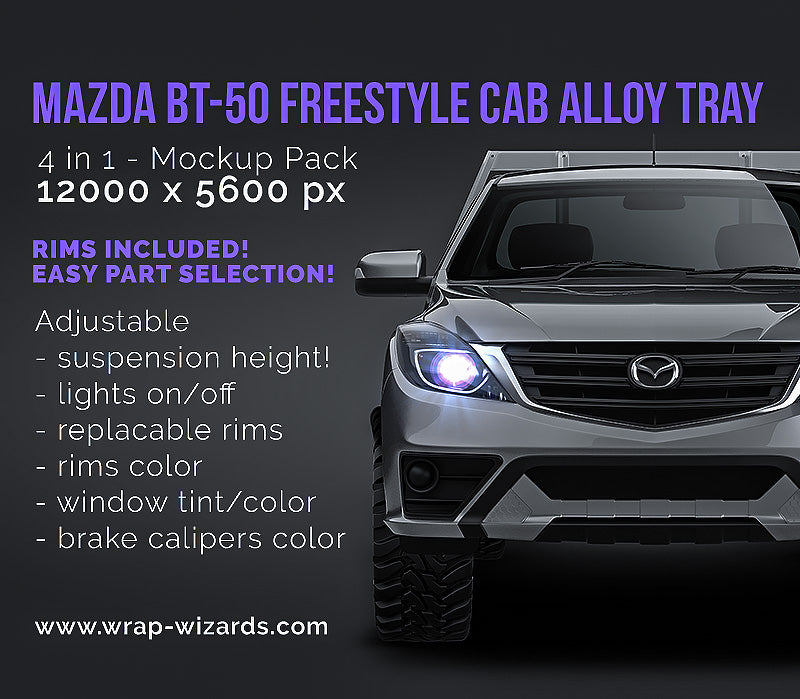 Mazda BT-50 Freestyle Cab Alloy Tray 2018-2021 glossy finish - all sides Car Mockup Template.psd