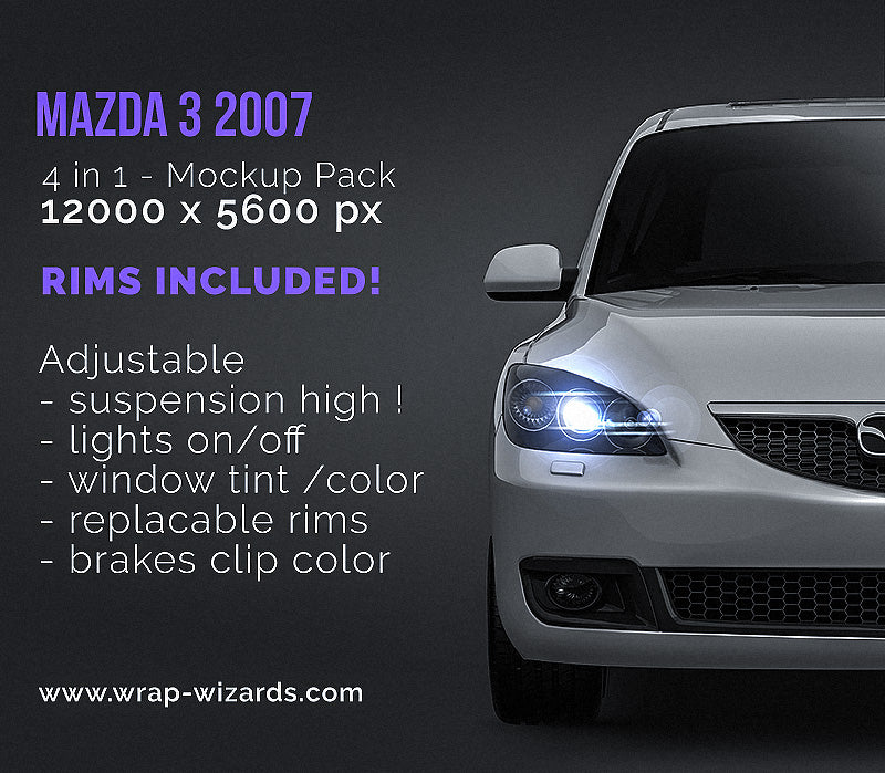 Mazda 3 2007 glossy finish - all sides Car Mockup Template.psd