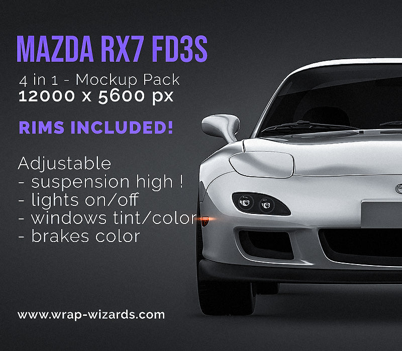Mazda RX7 FD3S glossy finish - all sides Car Mockup Template.psd