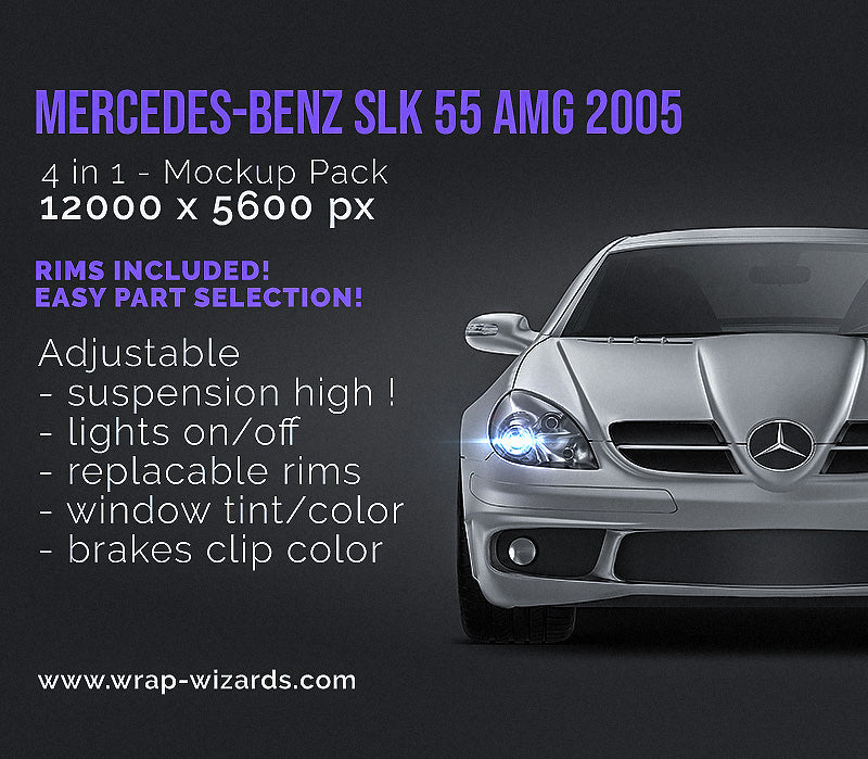 Mercedes-Benz SLK 55 AMG 2005 satin matt finish - all sides Car Mockup Template.psd