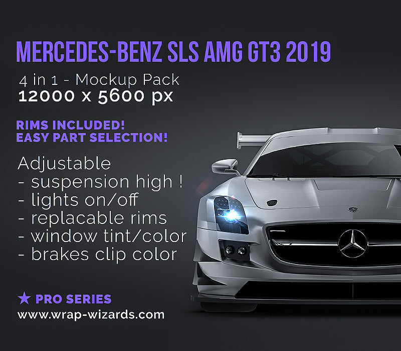 Mercedes-Benz SLS AMG GT3 2019 satin matt finish - all sides Car Mockup Template.psd