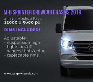 Mercedes-Benz Sprinter CrewCab Chassis 2019 glossy finish - all sides Car Mockup Template.psd