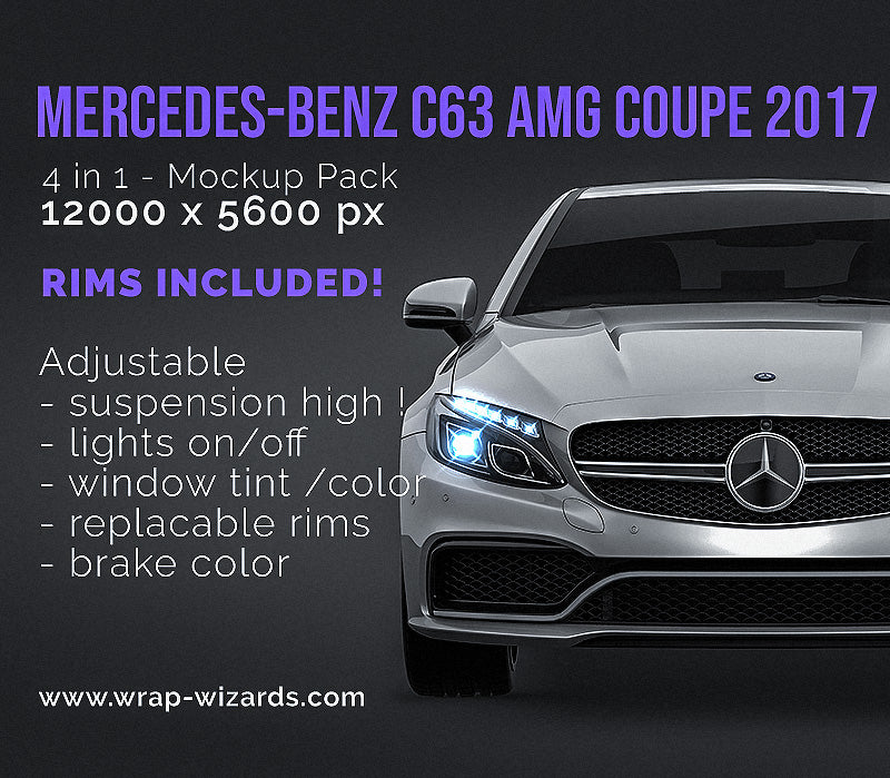 Mercedes-Benz C63 AMG Coupe 2017 glossy finish - all sides Car Mockup Template.psd