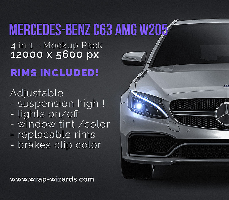 Mercedes-Benz C63 AMG W205 Estate 2015 glossy finish - all sides Car Mockup Template.psd