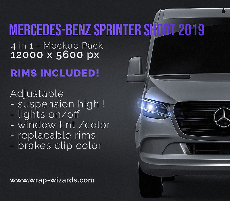 Mercedes-Benz Sprinter Compact Short L1H1 2019 glossy finish - all sides Car Mockup Template.psd