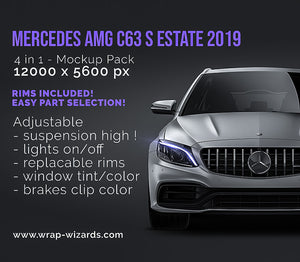 Mercedes-Benz AMG C63 S Estate 2019 satin matt finish - all sides Car Mockup Template.psd