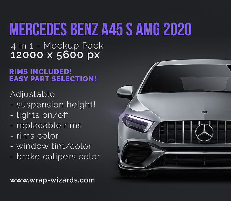 Mercedes Benz A45 S AMG 2020 satin matt finish - all sides Car Mockup Template.psd