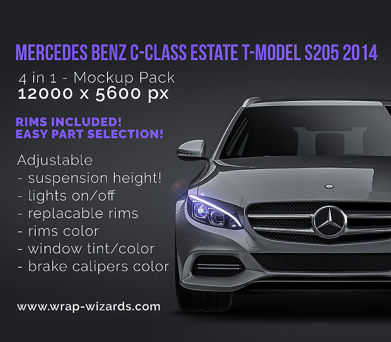 Mercedes Benz C-Class Estate T-Model Avantagrde S205 2014 glossy finish - all sides Car Mockup Template.psd
