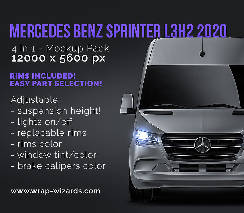 Mercedes Benz Sprinter L3H2 panel van 2020 satin matt finish - all sides Car Mockup Template.psd