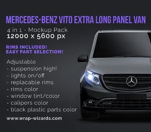 Mercedes-Benz V-Class Vito Extra Long L3 Panel Van glossy finish - all sides Car Mockup Template.psd