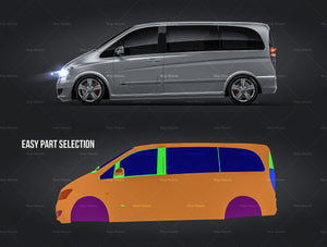 Mercedes-Benz V-Class Viano 2010 passenger van with windows satin matt finish - all sides Car Mockup Template.psd