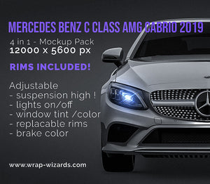 Mercedes-Benz C-class AMG cabrio 2019 glossy finish - all sides Car Mockup Template.psd