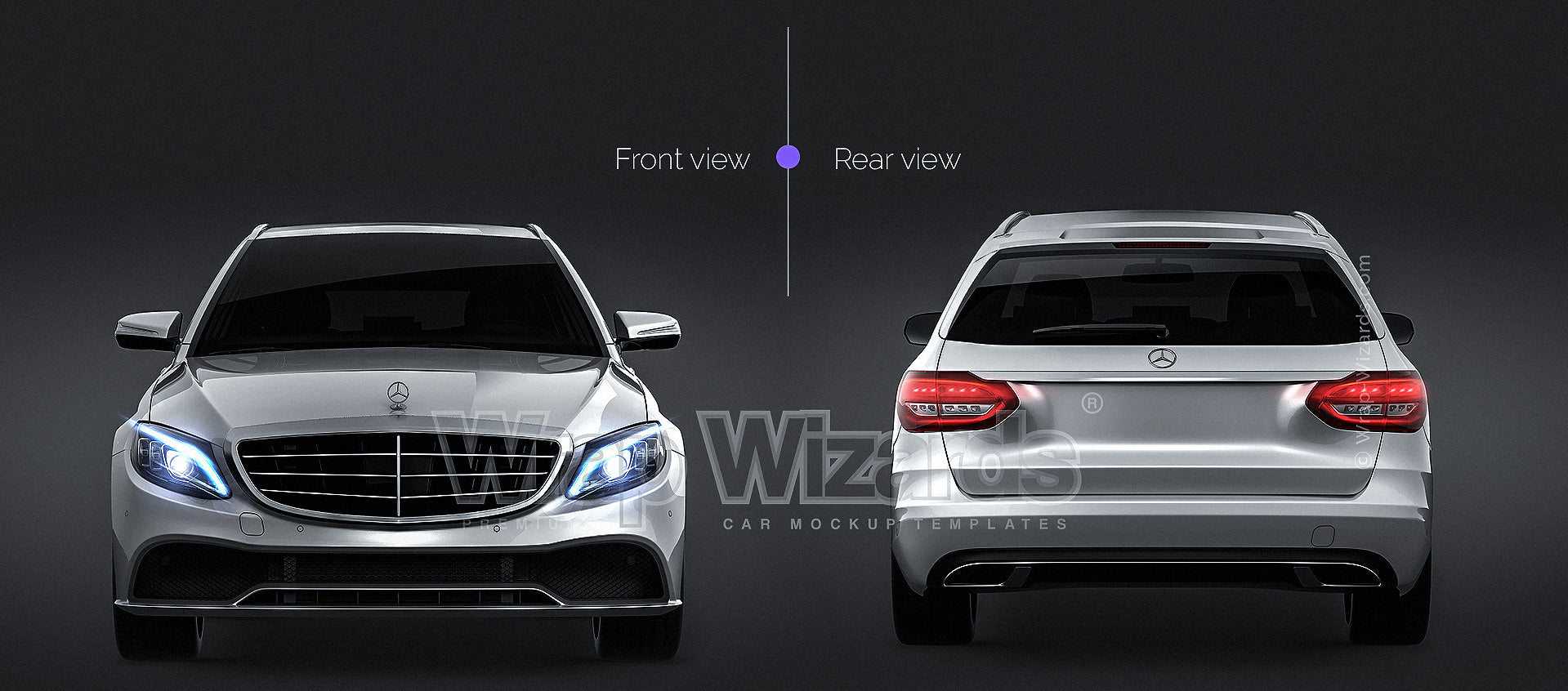 Mercedes-Benz C-class Estate 2019 glossy finish - all sides Car Mockup Template.psd