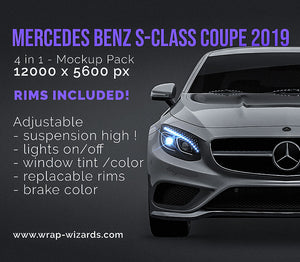Mercedes-Benz S-Class coupe 2019 glossy finish - all sides Car Mockup Template.psd