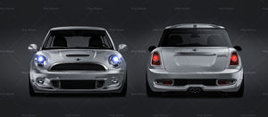 Mini Cooper S 2011 with hardtop satin matt finish - all sides Car Mockup Template.psd