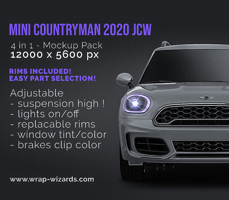 Mini Countryman 2020 JCW John Cooper Works glossy finish - all sides Car Mockup Template.psd