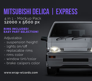 Mitsubishi Delica | Express | panel van glossy finish - all sides Car Mockup Template.psd
