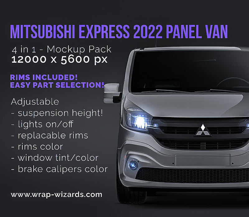 Mitsubishi Express 2022 panel van Short Wheel Base glossy finish - all sides Car Mockup Template.psd