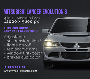 Mitsubishi Lancer Evolution 8 glossy finish - all sides Car Mockup Template.psd