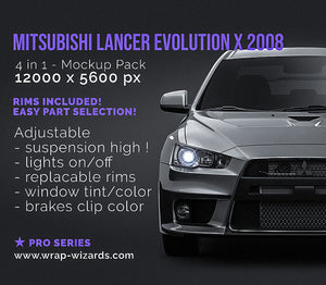 Mitsubishi Lancer Evolution X 2008 glossy finish - all sides Car Mockup Template.psd
