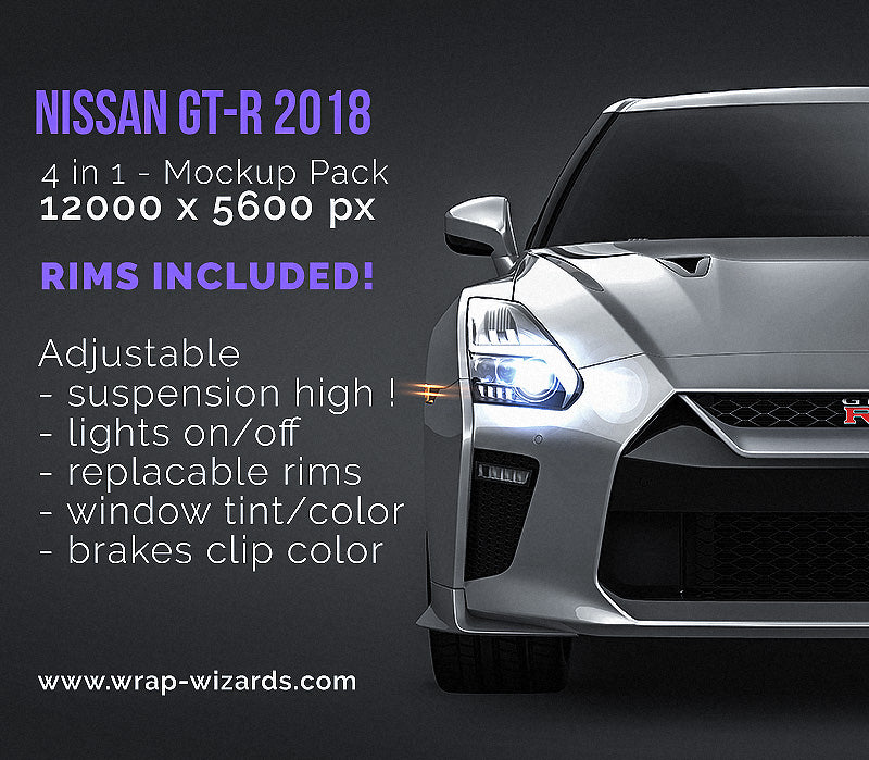 Nissan GT-R 2018 glossy finish - all sides Car Mockup Template.psd