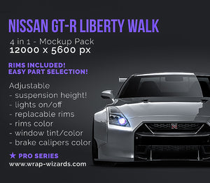 Nissan GT-R Liberty Walk bodykit glossy finish - all sides Car Mockup Template.psd