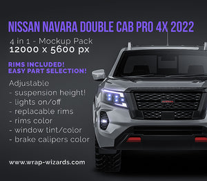 Nissan Navara Double Cab PRO 4X 2022 glossy finish - all sides Car Mockup Template.psd