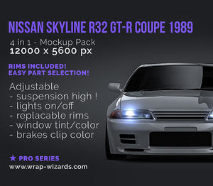Nissan Skyline R32 GT-R coupe 1989 glossy finish - all sides Car Mockup Template.psd