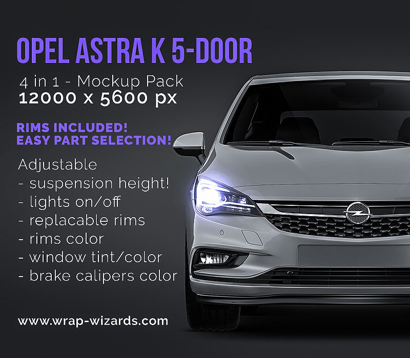Opel Astra K 5-door glossy finish - all sides Car Mockup Template.psd