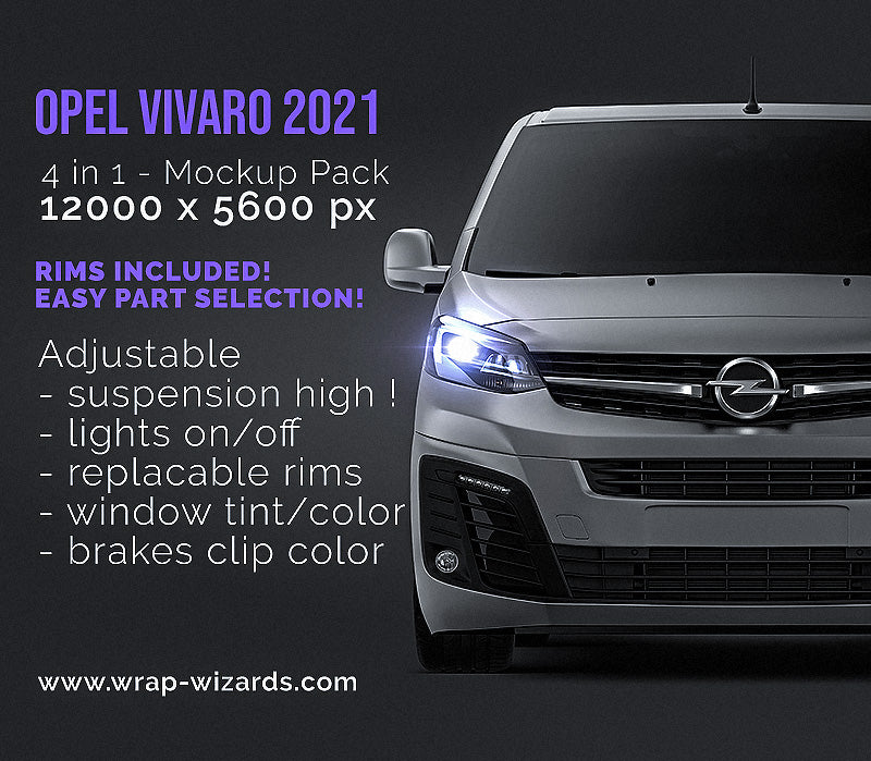 Opel Vivaro 2021 satin matt finish - all sides Car Mockup Template.psd