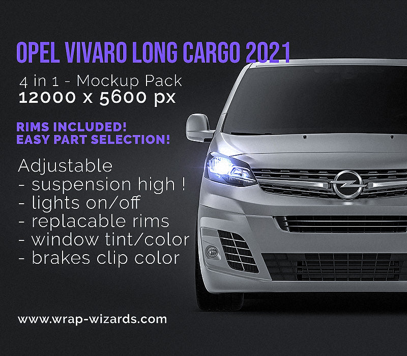 Opel Vivaro Long Cargo 2021 satin matt finish - all sides Car Mockup Template.psd