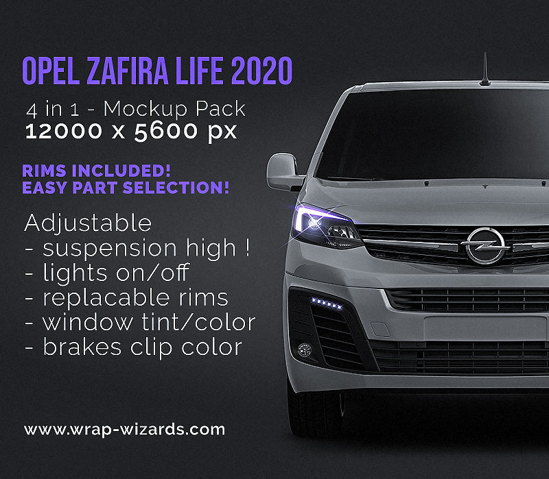 Opel Zafira Life 2020 glossy finish - all sides Car Mockup Template.psd