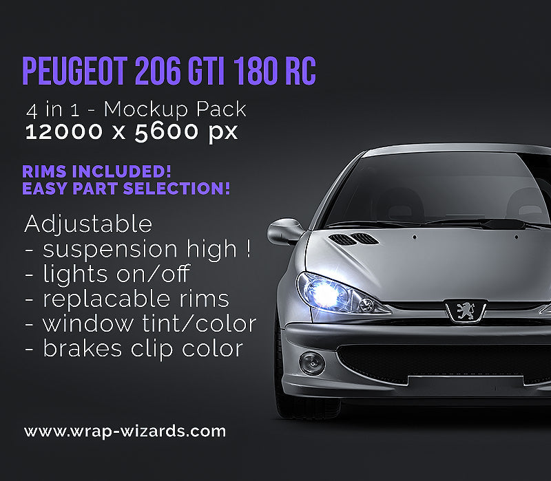 Peugeot 206 GTI 180 satin matt finish - all sides Car Mockup Template ...