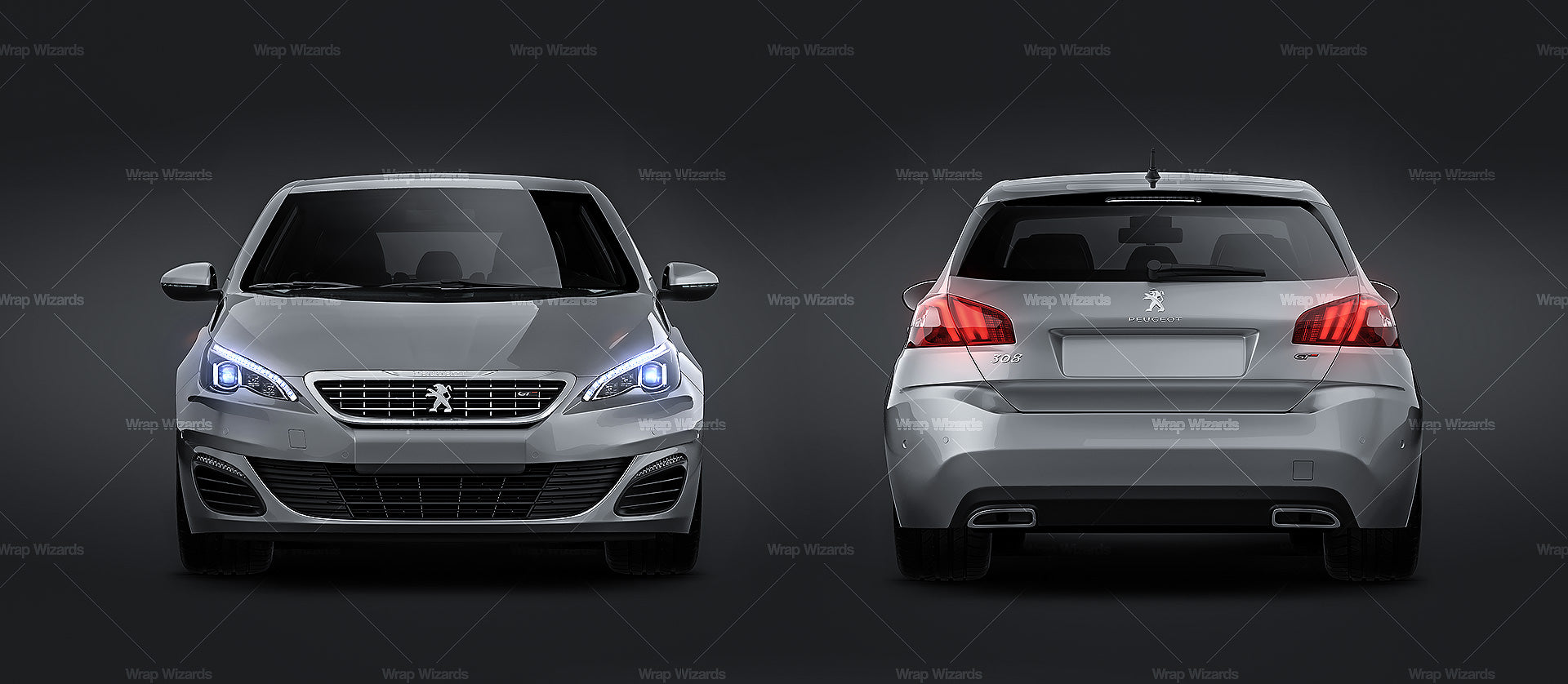 Peugeot 308 GT 2017 glossy finish - all sides Car Mockup Template.psd