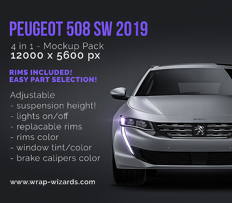 Peugeot 508 SW 2019 satin matt finish - all sides Car Mockup Template.psd