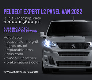 Peugeot Expert L2 panel van 2016-2022 glossy finish - all sides Car Mockup Template.psd