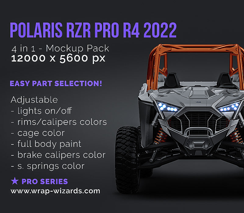 Polaris RZR Pro R4 2022 glossy finish - all sides Car Mockup Template.psd