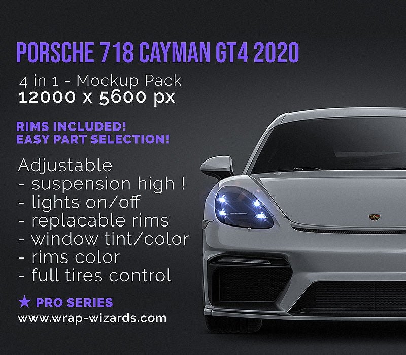 Porsche 718 Cayman GT4 2020 glossy finish - all sides Car Mockup Template.psd