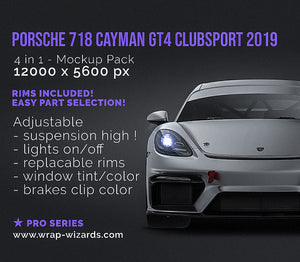 Porsche 718 Cayman GT4 Clubsport 2019 satin matt finish- all sides Car Mockup Template.psd