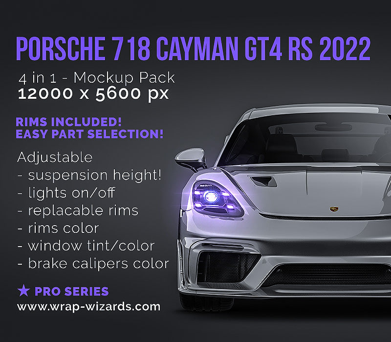 Porsche 718 Cayman GT4 RS 2022 glossy finish - all sides Car Mockup Template.psd