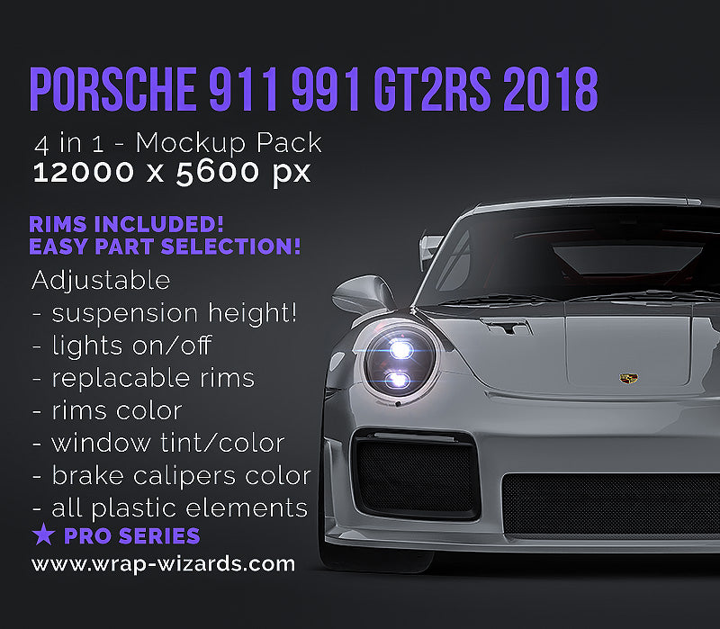 Porsche 911 991 GT2RS 2018 glossy finish - all sides Car Mockup Template.psd