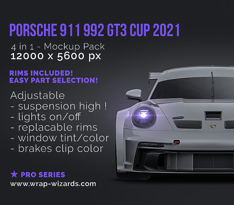 Porsche 911 992 GT3 Cup 2021 glossy finish - all sides Car Mockup Template.psd
