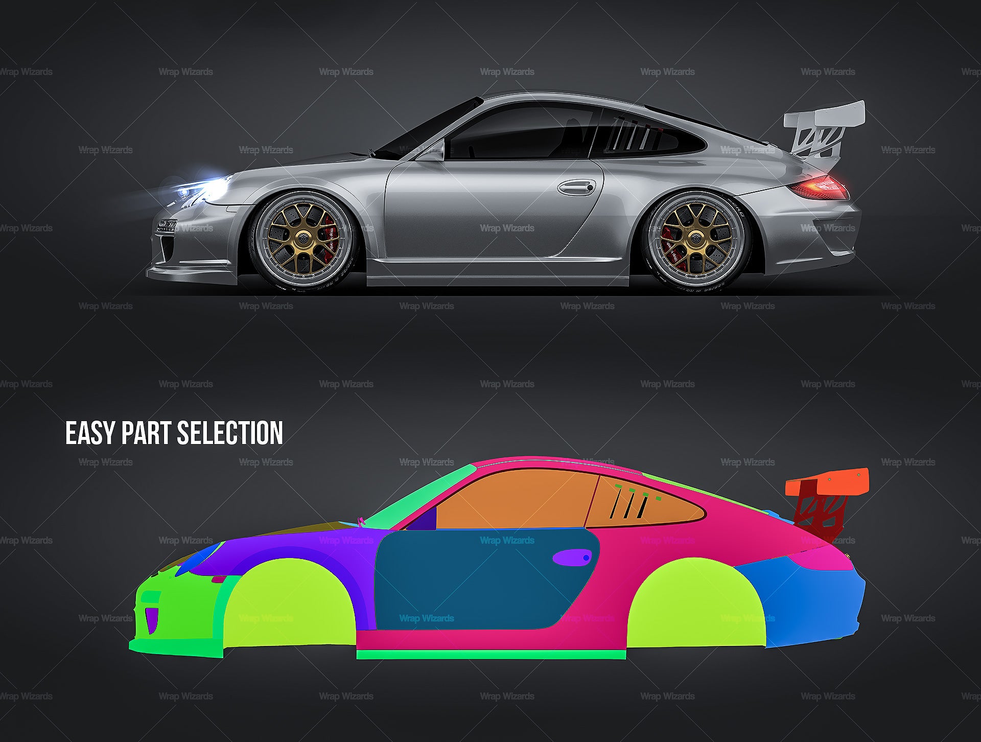 Porsche 911 997.2 GT3 Cup Racing 2011 glossy finish - all sides Car Mockup Template.psd