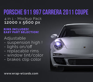 Porsche 911 997 Carrera 2011 Coupe satin matt finish - all sides Car Mockup Template.psd