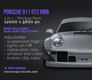 Porsche 911 GT2 RWB glossy finish - all sides Car Mockup Template.psd