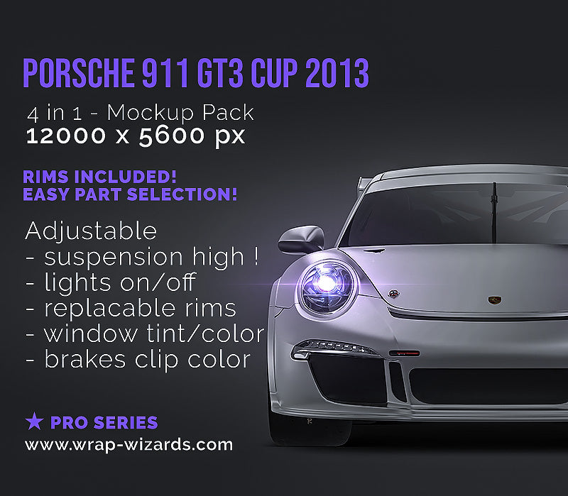 Porsche 911 GT3 Cup 2013 satin matt finish - all sides Car Mockup Template.psd