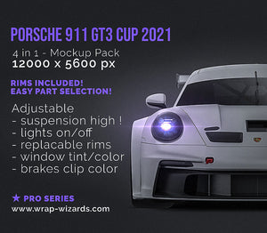 Porsche 911 GT3 Cup 2021 satin matt finish - all sides Car Mockup Template.psd