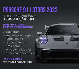 Porsche 911 GT3RS 2023 glossy finish - all sides Car Mockup Template.psd