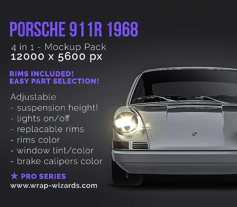 Porsche 911 R 1968 glossy finish - all sides Car Mockup Template.psd